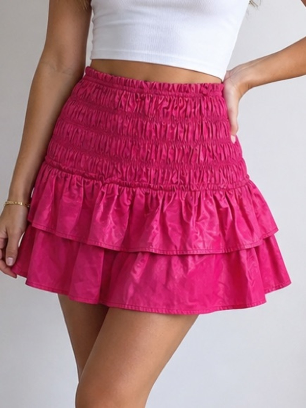 Glam Hot Pink Smocked Ruffle Skirt – Size L